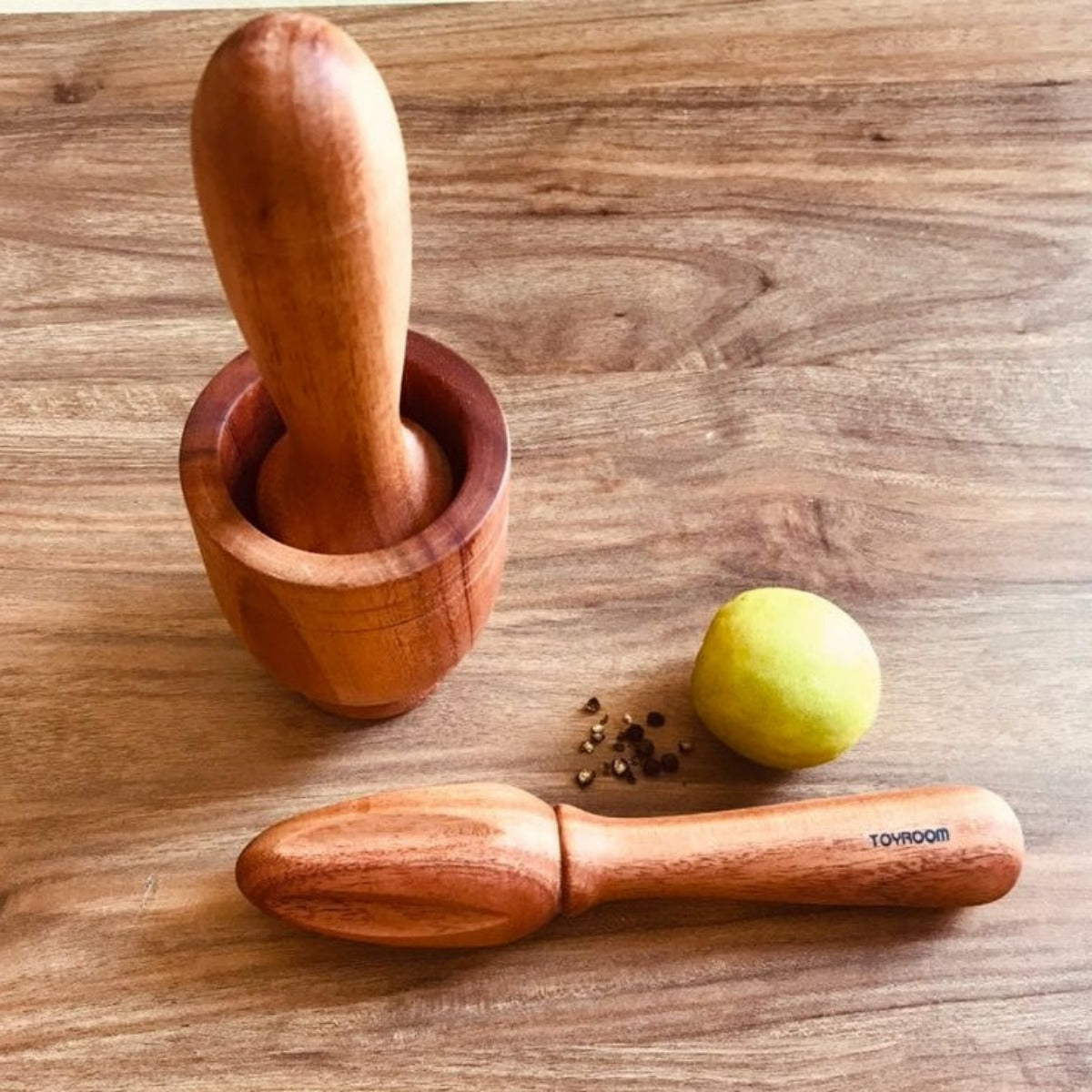 Little Sous Chef's Real Kitchen Tools - Wooden Citrus Fruit Juicer & Wooden Mortar & Pestle