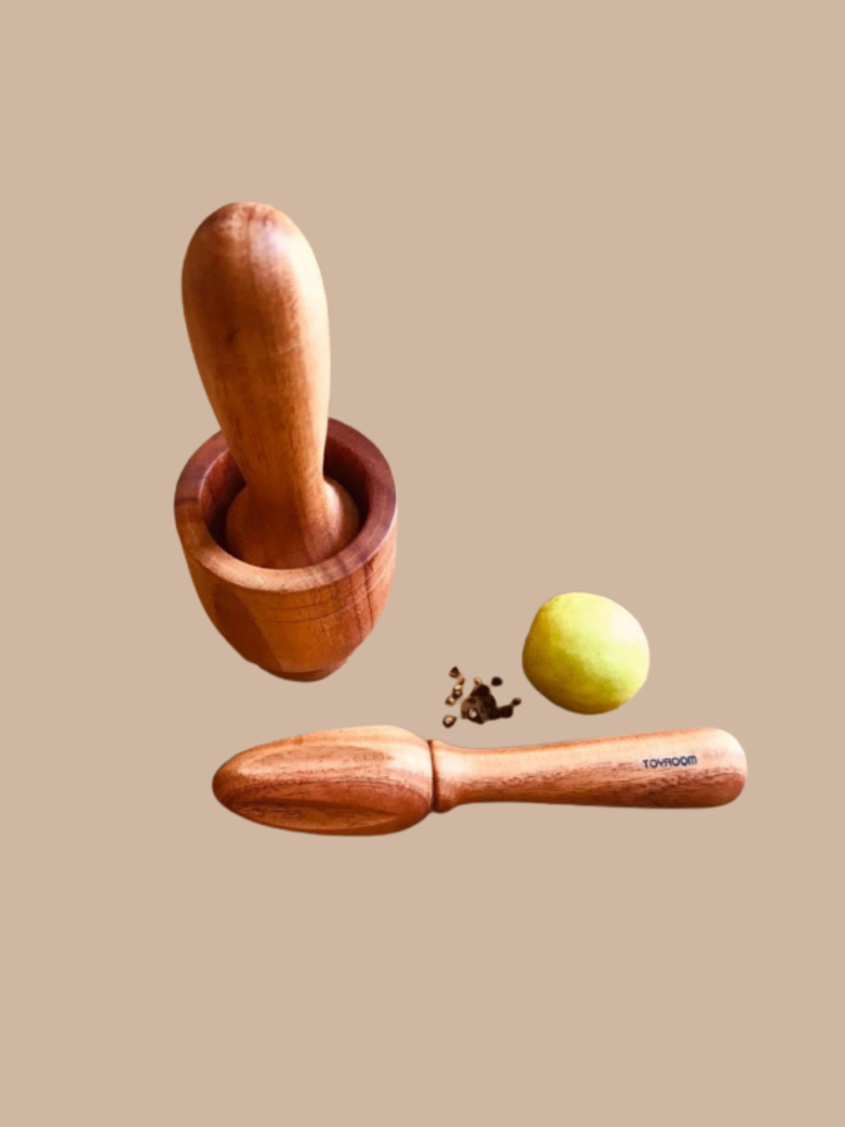 Little Sous Chef's Real Kitchen Tools - Wooden Citrus Fruit Juicer & Wooden Mortar & Pestle