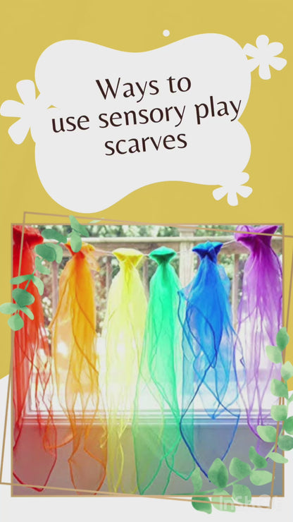 Sensory Play Scarves - Organza scarves - set of 7 Waldorf Inspired play scarves (colors may vary)