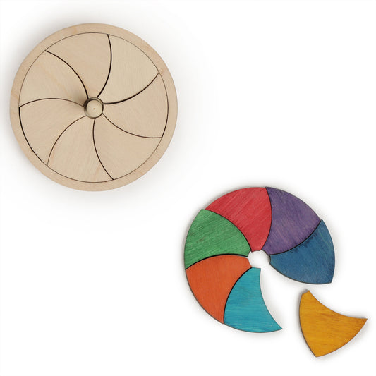 Toyroom Wooden Rainbow Puzzle DIY Spinning Top ( 16 pieces)