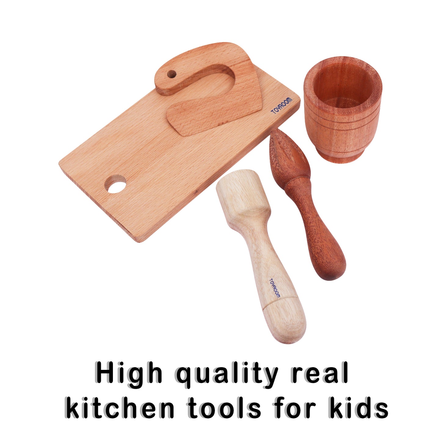 Little Sous Chef's Real Kitchen Tools - Montessori Knife & Cutting board,wooden  Citrus Fruit Juicer & Wooden Mortar & Pestle