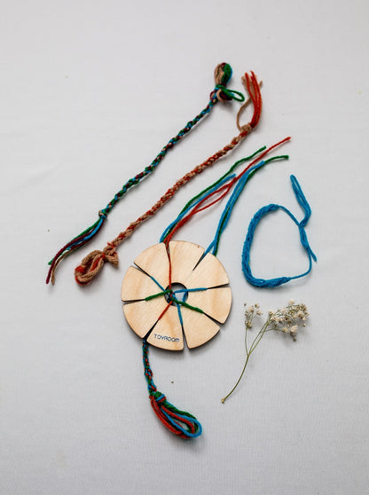 Lucet knitting fork & Kumihimo braiding flower tools  - DIY Rakhi/ Friendship band/ bracelet maker