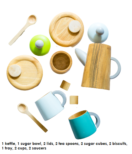 Wooden Pretend Play Tea set - 15 pieces